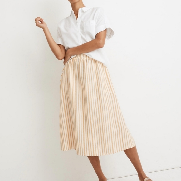 Madewell Dresses & Skirts - Madewell Skirt Smocked Waist Midi Striped Linen Blend Yellow Size M